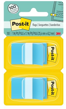 Post-it Flags, 1 in. x 1.7 in., Two Dispensers with 50-Count Blue Sticky Tabs Per Dispenser (100 Flags Total), Removable Page Markers for Books, Planners, Calendars, and Other Paper Types