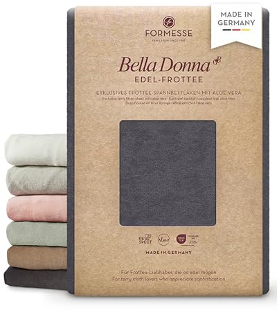 Bella Donna Edel-Frottee Exklusives Spannbettlaken: langlebig, kuschelig | FORMESSE Farbe Anthrazit; 90x190-100x220cm, bis 25cm; 68% Baumwoll-Kompaktgarn, 30% rec. Polyester, 2% Elastan, Aloe vera