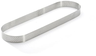De Buyer - Cercle à tarte oblong VALHORNA en inox perforé - 27 x 8 x 2 cm - Fabriqué en France, Technologie AIR SYSTEM, Micro-Perforations pour Cuisson Rapide et Homogène pour Résultats Croustillants
