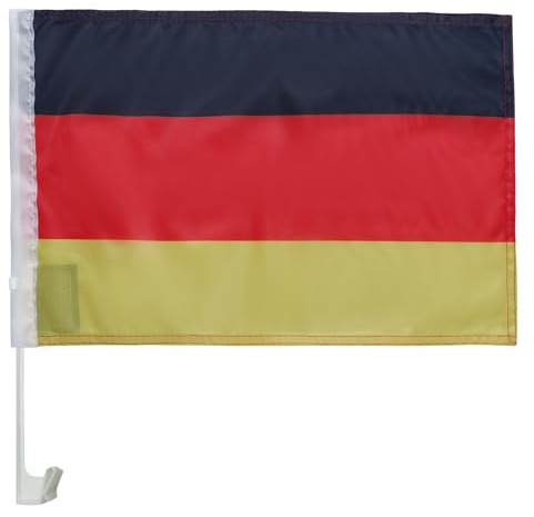 AZ FLAG Bandera de Coche Alemania 45x30 cm Alemana Poliéster Malla Ventosa | Uso exterior Enseña para coche Deutschland acabado cosido resistente al exterior con mástil de plástico poliéster de malla