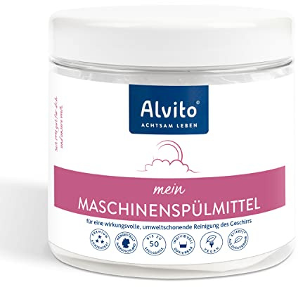 Alvito Öko Maschinen-Spülmittel für Geschirrspüler aus pflanzlichen Tensiden, nachhaltig vegan ohne Phosphate, 500g