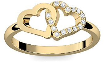 Herzring Gold Herz Ring Verlobungsringe Gelbgold vergoldet Zirkonia Stein | Luxusetui Goldring Ring Zirkonia wie Diamant Ringe Heiratsantrag Verlobung Geschenke Frauen FF206 VGGGZIFA