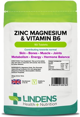 Lindens Zink, Magnesium & Vitamin B6 Tabletten | 90 Verpackung | Unterstützen die Gesundheit von Haut, Knochen, Muskeln und Gelenken sowie Stoffwechsel und Energie- und Hormonhaushalt