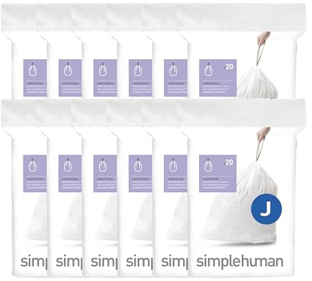 simplehuman Code J 240 Count, Genuine Custom Fit Liners, Drawstring Trash Bags in Dispenser Packs, 30-45 Liter/8-12 Gallon