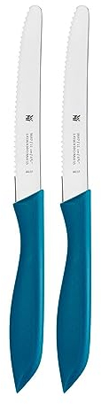 WMF Frühstücksmesser Set 2-teilig, 23 cm, Brötchenmesser Wellenschliff, Brotzeitmesser, Spezialklingenstahl, Kunststoffgriff, blau