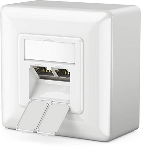 deleyCON 1x CAT 6 Universellt Nätverksuttag - 2x RJ45-Port - Skärmad - Ytmonterad eller Infälld - 1 Gigabit Ethernet-Nätverk - EIA/TIA 568A&B - Vit