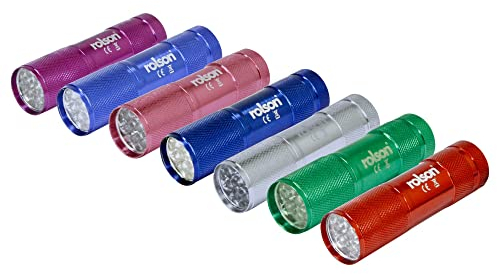Rolson 61693 9 LED Aluminium Torch, Assorted Colours