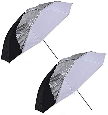 PYXEL STUDIO 2X 33 84cm Paraguas Reflectante Interior de Raso Blanco con Cubierta Negro Desmontable para Flash Foto Estudio