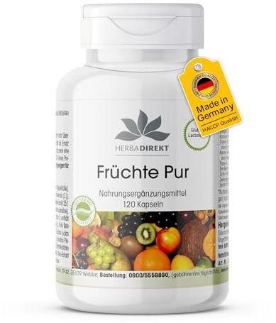 Früchte Kapseln mit Spirulina - Multivitamin Kapseln aus Obst - 120 Kapseln - vegan | HERBADIREKT by Warnke Vitalstoffe - Deutsche Apothekenqualität