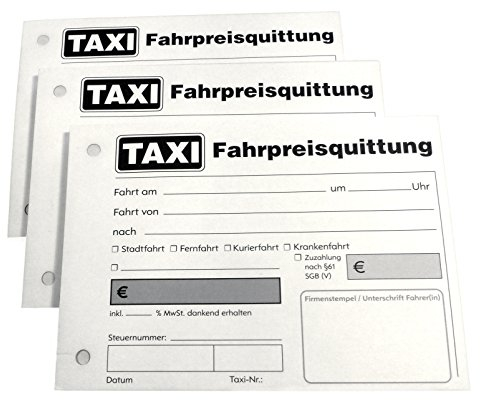 Druckerei Scharlau 20x Taxiquittung - Taxi-Fahrpreisquittung als Block - 2 x 50 Blatt DIN A6 - gelocht - SD -durchschreibend (22428)