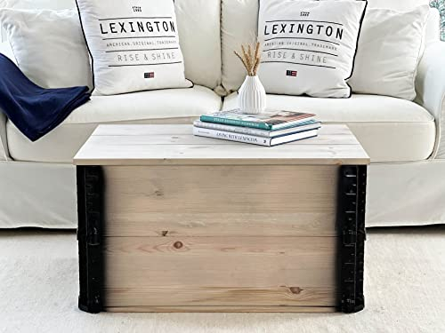 Uncle Joe´s Truhe Couchtisch Truhentisch im Vintage Shabby chic Style aus Massiv-Holz in grau mit Stauraum und Deckel Holzkiste Beistelltisch Landhaus Wohnzimmertisch Holztisch