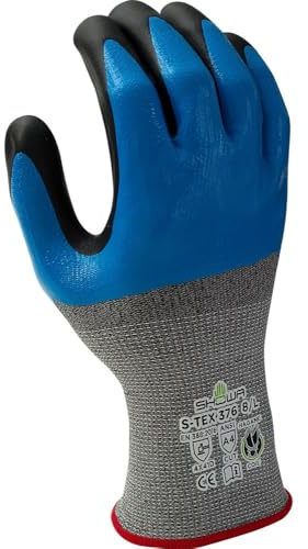 SHOWA S-TEX 376, Revestimiento de Espuma de nitrilo, Nitrilo, Anticorte, Base gris y azul con palma negra, 7/M