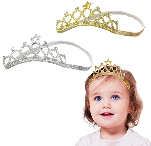 Krona pannband barn baby krona pannband småbarn spädbarn hårband nyfödd hårband flickor baby prinsessa hårband accessoarer – 2 delar, En storlek, Konstläder