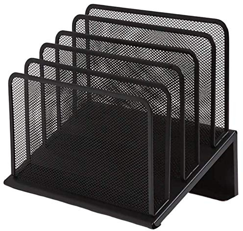 1InTheOffice Metal Mesh File Organizer, Black Wire Mesh 5 Section Incline Sorter, Black Finish
