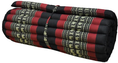 Wifash Matelas Thai L (larg. 75 cm), Tapis, appoint, détente, Repos, Gym, méditation, Yoga, Plage, Piscine, fabriqué en Thaïlande,Noir/Rouge avec éléphants (81614)