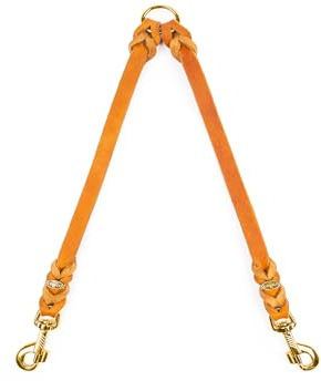 CopcoPet Fettleder-Doppelleine 30 cm x 10mm Cognac – Koppel & Zwillingsleine für 2 Hunde – Robuste Verbindung mit 2 Messing Karabinern – Geflochten & langlebig – Für kleine Hunde