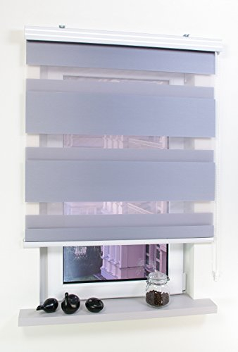 JalousieCrew Doppelrollo mit Kassette Farbe hell grau - Breite 60 bis 140 cm Länge 160 cm und 220 cm - Duo - Rollo (80 x 160 cm)