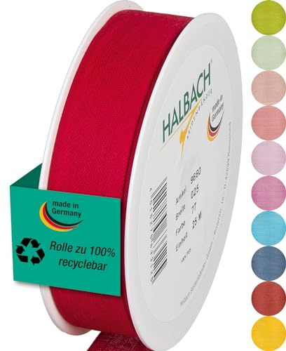 Halbach mattes Taftband, 25 mm x 25 m, rot | Geschenkband in Baumwolloptik, Made in Germany, Ökt-Tex 100 zertifiziert und waschbar bei 30 Grad