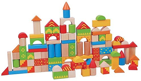 Lelin 100 Holzbausteine Spielzeug Wanne für Kinder ab 12 Monaten