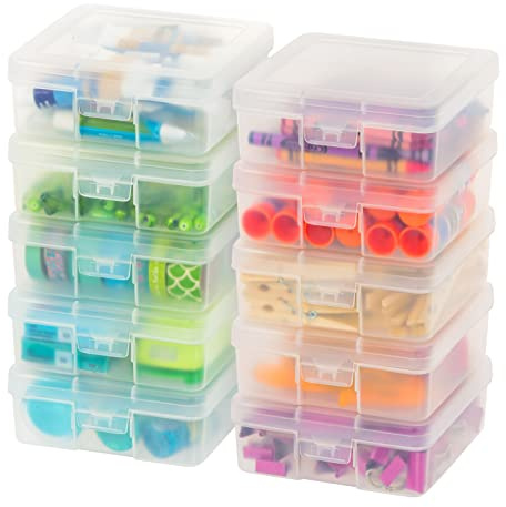 IRIS USA Pencil Case Boxes, 10-Pack, |Made in USA|, Plastic Bead Organizing Containers with Snap Lid for Arts, Crafts, Ephemera, Stickers, & Dance Cheer, Clear - Small