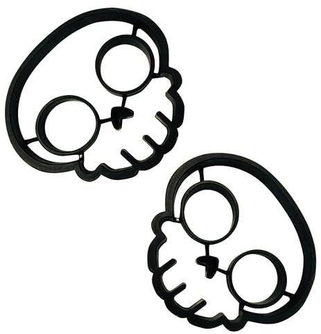 Cherion Silicone Egg Mold Ring,Black Skull Shaped Egg Ring, Set of 2 by Cherion