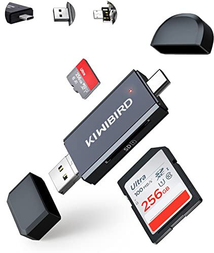 KiWiBiRD USB C SD Micro SD Card Reader, Type-C USB-A Micro USB Memory Card Adapter for SDXC SDHC UHS-I Cards Compatible with iPad Pro, MacBook, Galaxy Tab S7 Tab A, Android Phone