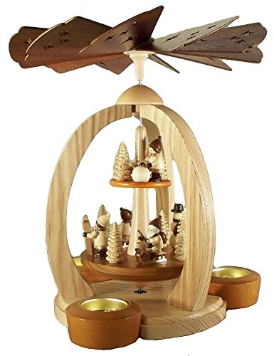 Rudolphs Schatzkiste Pyramid of Winter Children unpainted Two-Story with Tea Light and Candle 28cm Table Pyramid ore Mountains Wood