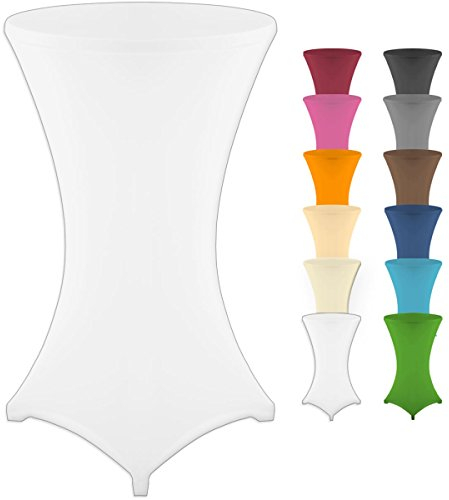 Gräfenstayn® Stretch Stehtischhusse Diana mit Öko-Tex Siegel, Verstärkung im Fußbereich, 40°C Maschinenwäsche in vielen Farben und Größen Ø60-65cm / Ø70-75cm / Ø80-85cm (Weiß, Ø80-85cm)