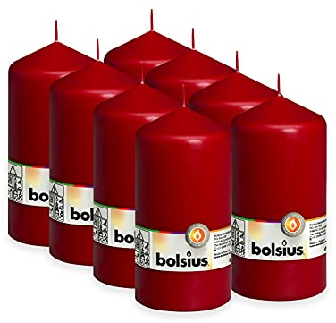 Bolsius Glatte Stumpenkerzen - Weinrot - 8 Stück - 15 x 8 cm - Dekorative Haushaltkerzen - Länge Brenndauer 65 Stunden - Unparfümierte