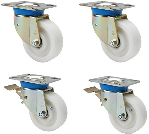 Satz Schwerlastrollen 125 mm TK 2.400 kg Lenkrolle ohne und mit Bremse Polyamidrad Kugellager Anschraubplatte