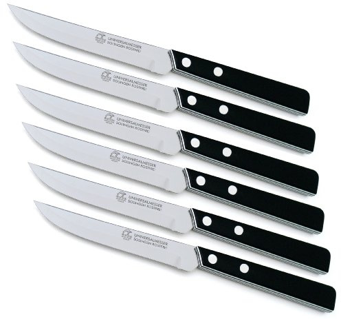 Marsvogel - 6er Pack Gemüsemesser Set - gerade Klinge mit doppelten Hohlschliff und Feinzahnung - Griffe schwarz weiß geschichtet - Made in Solingen