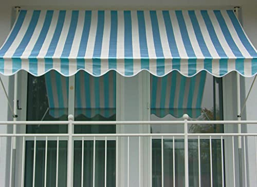 ANGERER Klemmmarkise Standard blau-weiß, 200 cm | Markise für Sonnenschutz, Montage ohne Bohren, ideale Balkonmarkise für Mietwohnungen, Made in Germany, Bezug aus PE-Gewebe