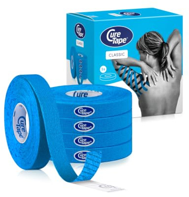 CureTape Classic Kinesiologie Tape 1 cm x 5 m 5er Pack - Schmales Physio Tape für präzise Anwendungen & Lymphstreifen | Für Hände, Finger & empfindliche Bereiche | Hautfreundlich & elastisch - Blau