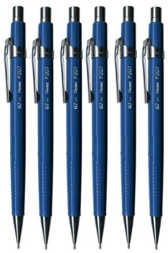 Pentel 0.7mm (P207) Blue P200 Series Automatic Mechanical Draughting Pencil Refillable Lead Eraser P207-C (Pack Of 6)