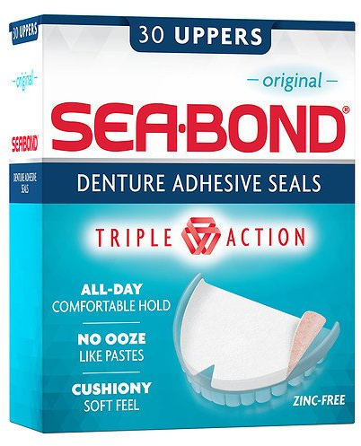 Sea-Bond Secure Denture Adhesive Seals, Original Uppers, Zinc-Free, All-Day-Hold, Mess-Free, 30 Count - 4 Pack