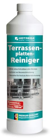 HOTREGA Terrassenplatten Reiniger 1 L | Aktivreiniger für Stein & Beton | Konzentrat gegen dunkle Beläge | Für Naturstein, Treppen & Mauern | Selbsttätige Wirkung ohne Schrubben | Bis 100 m²