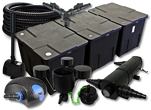 SunSun Kit complet: CBF-350C Filtre de bassin jusqu'à 90000 L, CTF-12000 pompe 12000l/h 100W, CUV-236 lampe uv 36W, 25m Tuyau 25mm, CSP-250 Écumeur 2500l/h, HJ-943 fontaine 800l/h, Y-distributeur