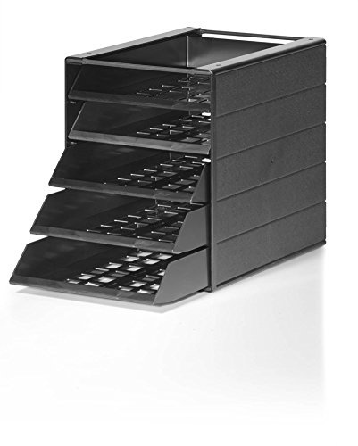 Durable Schubladenbox Idealbox Basic Blauer Engel 5 Fächer, 1 Stück, anthrazit, 1712003058 | Ablagebox für Format A4 und C4, Maße 250 x 322 x 332 mm, für Schreibtisch und Regal, offene Schubladen