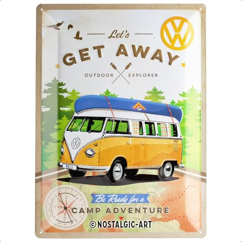 Nostalgic-Art Retro Blechschild, Volkswagen Bulli – Let's Get Away – VW Bus Geschenk-Idee, aus Metall, Vintage-Design zur Dekoration, 30 x 40 cm