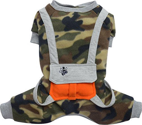 Doggydolly W361 kuscheliger Hunde Jumper, Camouflage mit aufgesetzter Tasche und grauen Trägern und Bund, sehr weiches Velour, XS