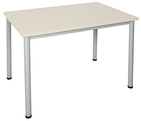 Schreibtisch Verschiedene Größen und Farben, Konferenztisch graues Metallgestell, Stabiler Besprechungstisch Arbeitstisch, Bürotisch hauseigene Fertigung (B: 140 cm x T: 80 cm, Ahorn)