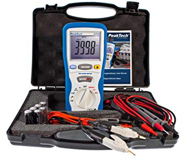 PeakTech 2705 - Milliohmmètre Numérique avec Cordons de Mesure Kelvin à 4 Broches, Mesure de Distance, TÜV/GS, Multimètre, Testeur de Continuité, Bargraph - CAT III 1000 V