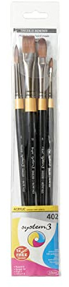 Daler Rowney System3 Acryl-Pinsel-Set, steife Kunsthaar, langer Griff, 4 verschiedene Pinsel, ideal für professionelle Künstler