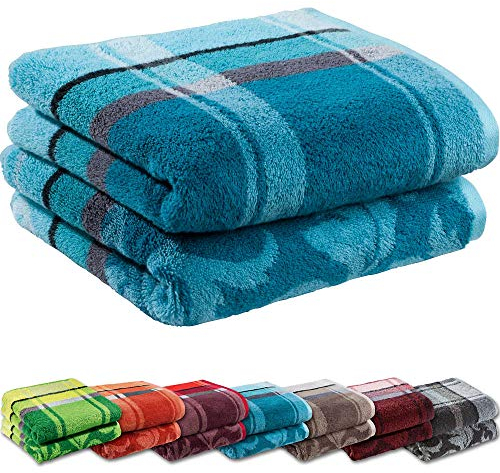 Erwin Müller Duschtuch-Set 2er-Pack Petrol Größe 70x140 cm - Ludwigsburg - 100% Baumwolle - kuschelweich, saugstark, voluminös - praktisch durch beidseitige Schlaufen (weitere Farben)