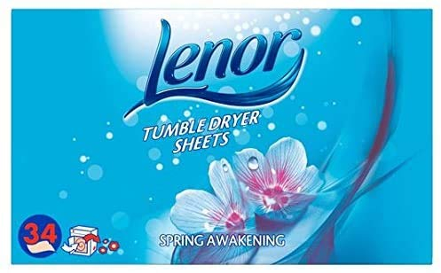 Lenor Fabric Tumble Dryer Sheets Spring Awakening, Helping Protect Your Clothes, 34 Sheets, Pack of 12