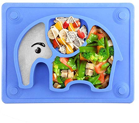 Baby Teller, Silikon Rutschfester Baby Tischset für Baby Kleinkind und Kinder，kinderteller passend für die meisten Hochstuhl-Tabletts 26 x 20 x 3 cm (Blau)