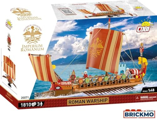 COBI Römisches Kriegsschiff Imperium ROMANUM, Maßstab 1:48, 1.810 Teile | Bedruckt (Pad Printed), Römisches Schiff, Segel und Takelage, 3 Figuren, Legionsbanner, Sockel, Hergestellt in der EU, Ab 8+