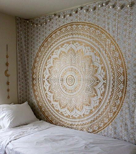 Telo con mandala hippie, arazzo bohémien in stile indiano, per decorare camere e dormitori, per il letto o da appendere alla parete, Poliestere, Giallo, 83*59