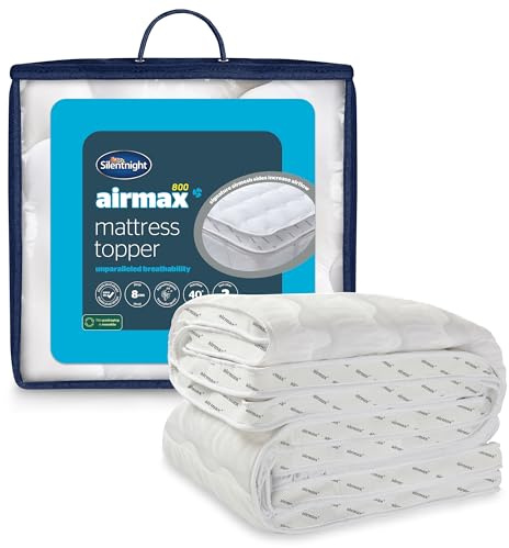 Silentnight Airmax 8cm Mattress Topper Double Bed - Extra Thick Deep Comfortable Soft Breathable Bed Topper Quilted Box Stitched Edge, Elasticated Straps, Machine Washable - Double, 135x190cm