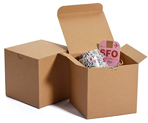 HOUSE DAY 50 Stück Geschenkbox Geschenkboxen Geschenkschachtel Karton Braun mit Deckel für Kinder Baby Geburtstagsgeschenk Hochzeit Vatertag Vatertagsgeschenk 10 x 10 x 10cm